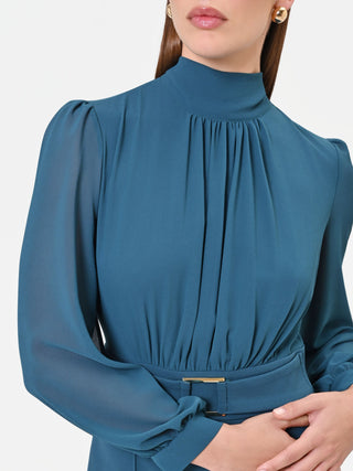 Teal Green Draped Sheath Dress