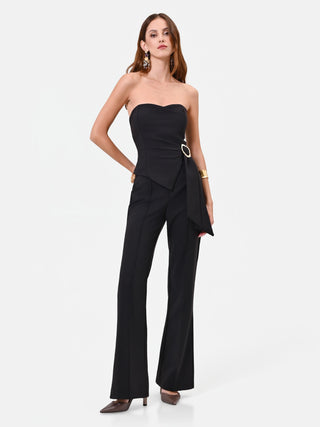 Black Bustier Jumpsuit with Gold Ring