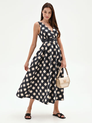 Diagonal Check Print Maxi Dress
