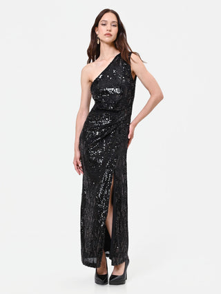 Black One-Shoulder Sequin Gown
