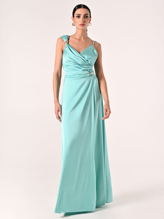 Aqua Green Satin Maxi Skirt