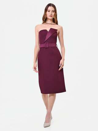 Bordeaux Sheath Dress with Belt and Lapel