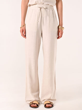 Pantaloni Beige Ampi in Lino Cotone