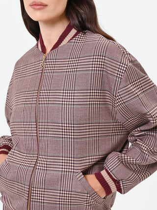 Burgundy Check Bomber Jacket