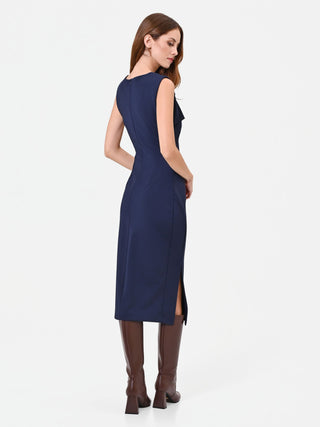 Blue Asymmetric Midi Sheath Dress