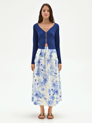 Watercolor Floral Print Maxi Skirt