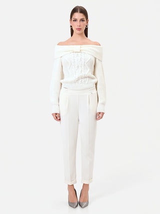 Cream Cropped Cuffed Trousers