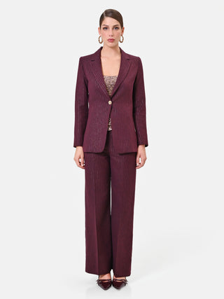 Burgundy Pinstripe Viscose-Blend Jacket