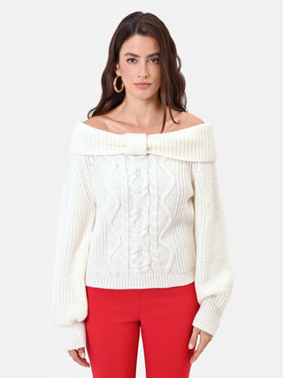 Cream White Wool Boat Neck Sweater