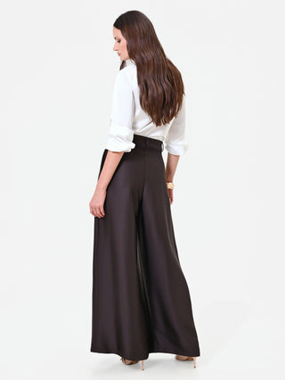 Dark Brown Belted Palazzo Pants