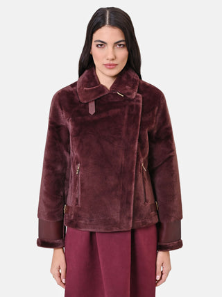 Chocolate Cropped Aviator Jacket with Faux Leather Details