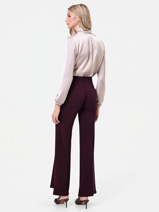 Pantalone a palazzo bordeaux in scuba mano crepe