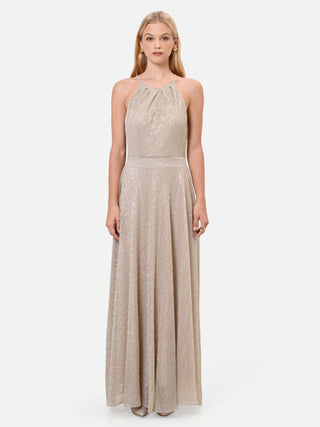 Long Gold Georgette Halter Dress