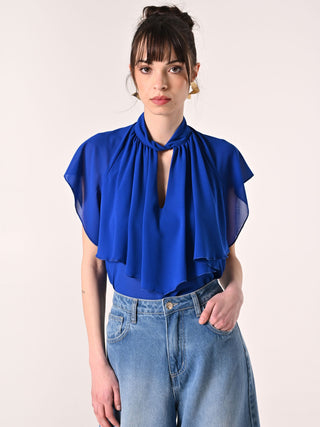 China Blue Blouse with Ruffles