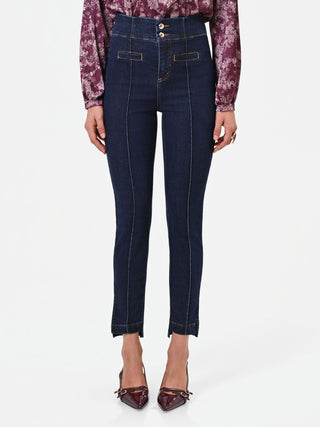 Navy Blue Corset-Waist Jeans