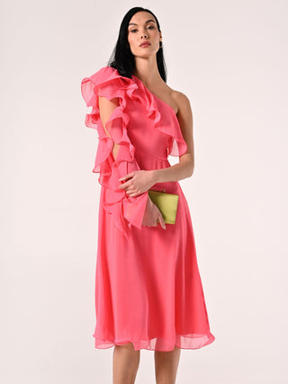 Abito Monospalla in Georgette Rosa Camelia