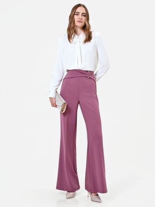 Pantalone a palazzo rosa antico in scuba crepe