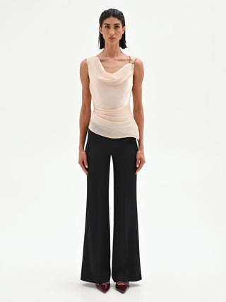 Light beige draped top in iridescent fabric