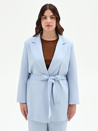 Sky Blue Curvy Belted Jacket