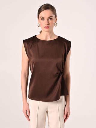 Sleeveless Top in Chocolate Satin