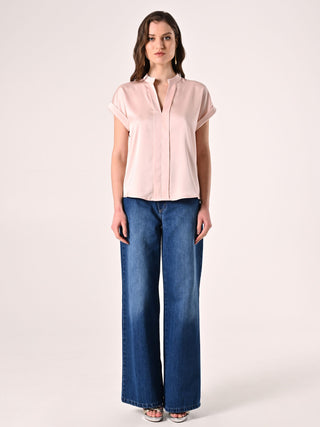 Pink Blouse with Mandarin Collar