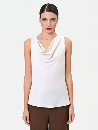 Canotta panna con scollo drappeggiato