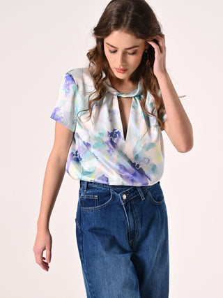 Floral-print Satin Blouse