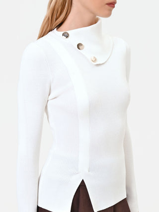 Cream-White Viscose-Blend Sweater with Asymmetrical Collar