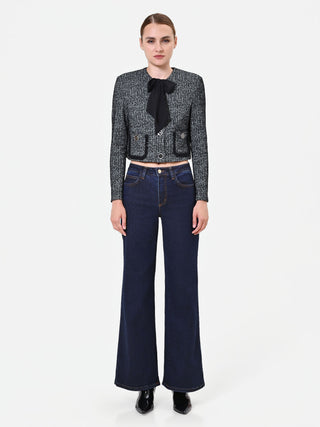 Cropped Black Jacket with Maxi Bow