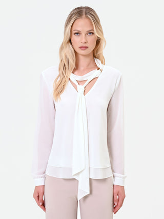 White Tie-Neck Blouse