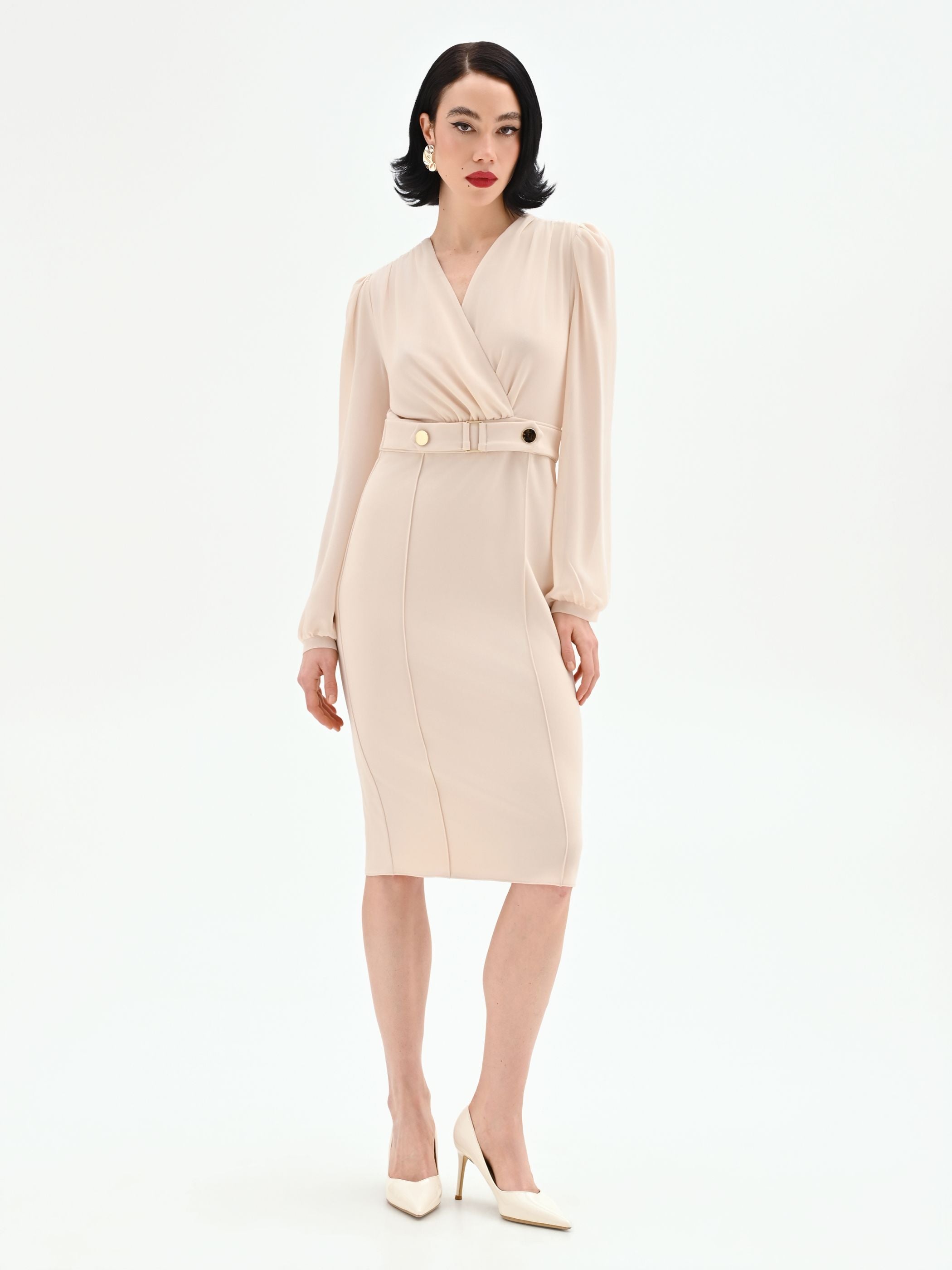Light beige sheath dress with crossover bodice – Rinascimento