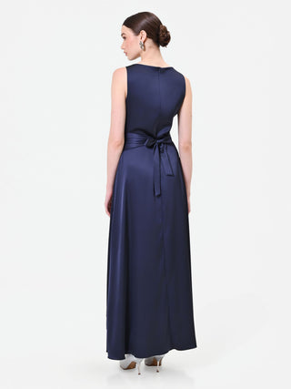 Abito lungo blu navy con scollo drappeggiato