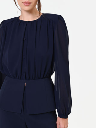 Marineblaue Studio-Bluse aus Georgette mit Schößchen