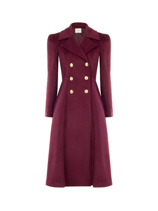Burgundy Red Double-Breasted Flared Coat