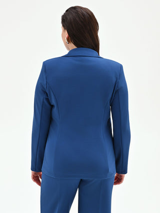 Plus Size Bright Blue Double-Breasted Scuba Crêpe Blazer
