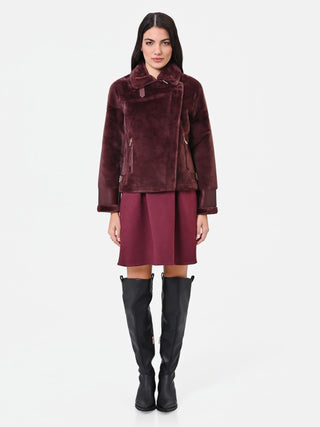 Chocolate Cropped Aviator Jacket with Faux Leather Details