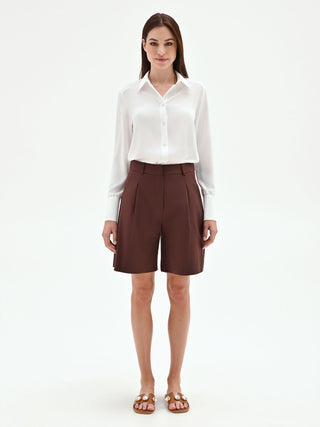 Bermuda cioccolato a vita alta con pences