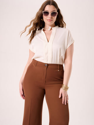 Curvy White Blouse with Mandarin Collar
