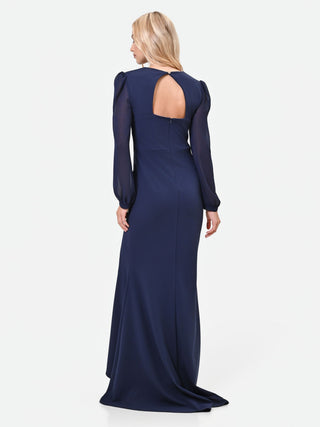 Navy Blue Scuba Crepe Long Dress
