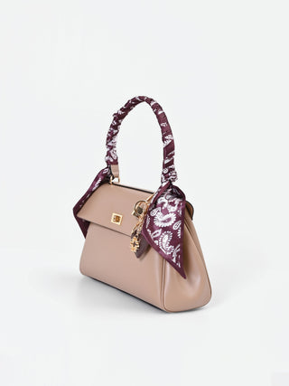Borsa a mano tortora beige con foulard
