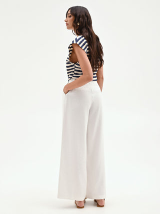 Pleated White Palazzo Trousers