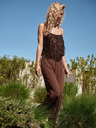 Chocolate Sequin Fringe Jumpsuit