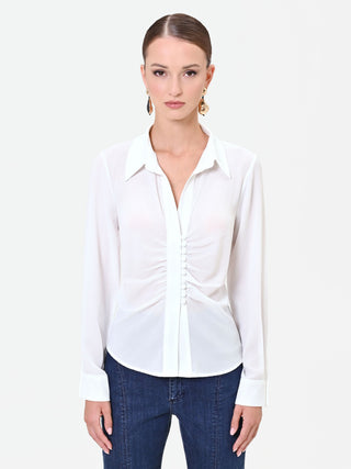 Cremefarbene Georgette-Bluse mit Drapierung