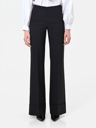 Pantalone nero a vita alta con maxi risvolto