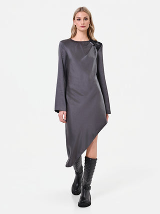 Robe midi asymétrique gris anthracite avec application