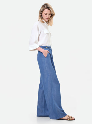 Weite blaue Lyocell-Hose