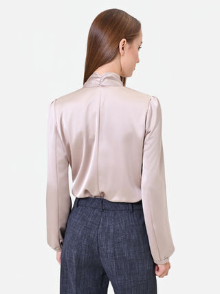Satinbluse in Taupe-Beige mit Schluppe