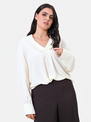 Blusa Curvy  panna con collo a scialle