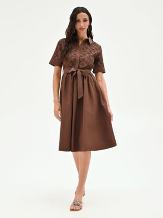 Chocolate Shirt Dress with Broderie Anglaise Bodice