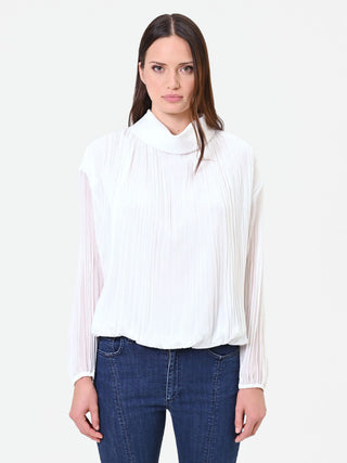 Blouse plissée à manches longues crème